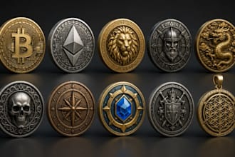 design 3d gold crypto coin bas relief medallion logo stl for 3d printing