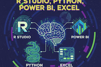 do data analysis using python, r studio, power bi, excel