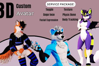 create custom vr anime character model, furry 3d vrchat avatar and vtuber model