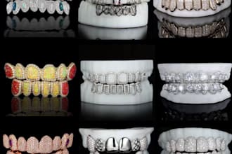 design custom 3d grillz teeth jewelry rings pendants with realistic rendering