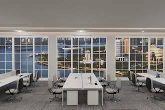 design office interior,meeting room,furniture layout,waterfront,reception render
