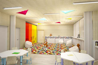 renovate children playarea,nursing room,furniture layout,wall lighten,cgi render