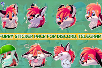 draw sonic style sticker pack, furry icon furry oc badge for telegram, discord