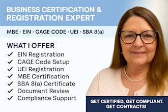 be your professional business consultant for mbe, ein, cage code, uei, and 8a