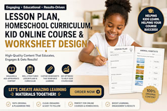 design engaging lesson plan, homeschool curriculum, kid online course, worksheet