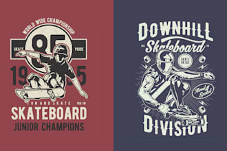 create retro hand drawn skateboard logo