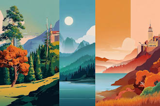 draw a flat vector landscape illustration
