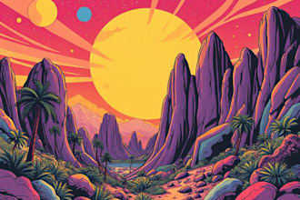 draw psychedelic illustration with retro comic art style