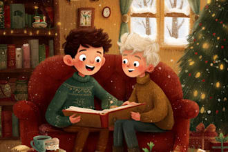 illustrate children story book illustration, christmas story book illustration