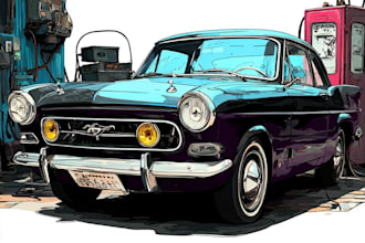 design car illustration or any vehicle in retro vintage