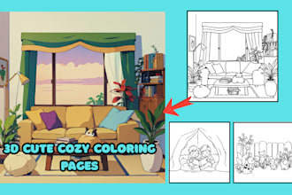 draw bold and easy cozy coloring book illustrations for KDP