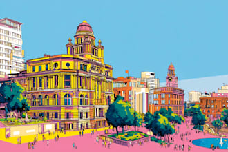 do awesome pop art landscape building landmark