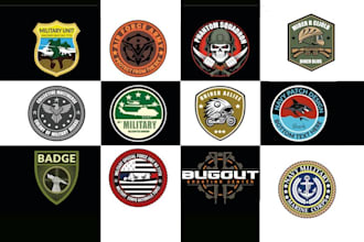 design badge, patch, army, military, skull, round sticker, label, logo design