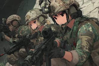 draw military themed anime and tactical for you