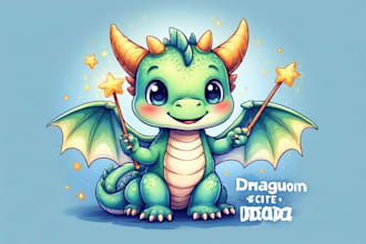 create an adorable fantasy mascot logo with a magical dragon