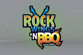 make premium attractive restaurant logo for rock wings BBQ