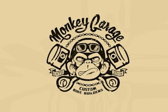 make unique crazy ape logo for our monkey garage