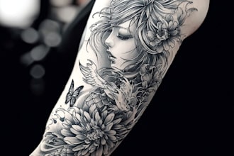 draw custom tattoo design realistic, full sleeve tattoo