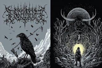 create darkart,black white artwork, occult, metal artwork