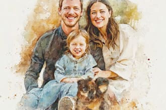 custom watercolor family portrait from photo