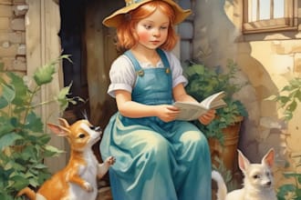 draw children story book illlustration watercolor,