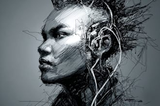 draw cyberpunk scribble art your portrait