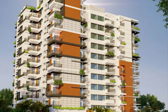 remodel 3d multistorey building,highrise,mixed use building,cgi facade rendering