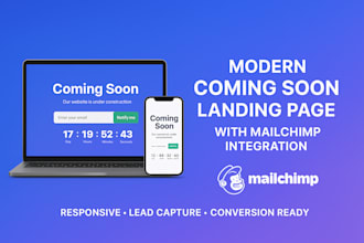 design a modern coming soon landing page with mailchimp integration