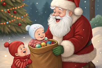 create christmas caricatures cards portrait illustration