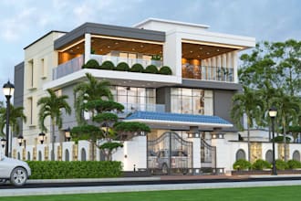 renovate highrise apartment,multistory real estate, open terrace,driveway render