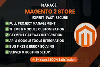 develop magento 2 store with API, google tools, payment and shipping
