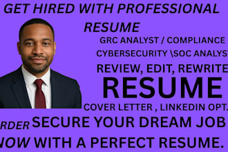 craft resume for grc analyst, data analyst cybersecurity, data science, business