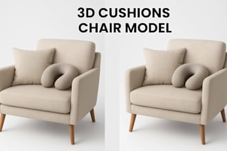 do mockup 3d modelling of blanket, neck pillow, cushion, 3d mattress sofa render