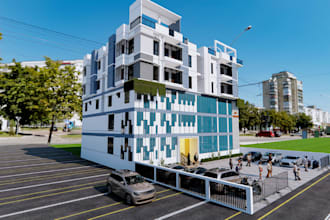 build modern contemporary urban space,mixed use building,terrace,rooftop pangola