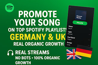 promote your song to german and UK spotify playlists for organic growth