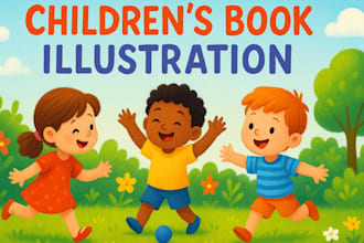 create whimsical children book illustrations, storybook art and kids book covers