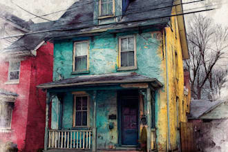 create house and building photo into watercolor art