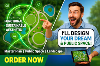 design public space, park master plan, recreation area layout, landscape design