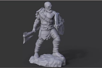 sculpt 3d kratos miniature warrior viking action figure, muscular design 3dprint