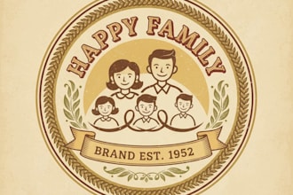 design a charming vintage happy family logo