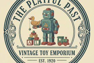 design a charming vintage toy shop logo