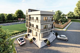 redesign 3d exterior,warehouse,mixed use commercial building,cgi rendering,patio