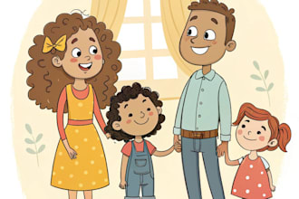cartoon style family portrait