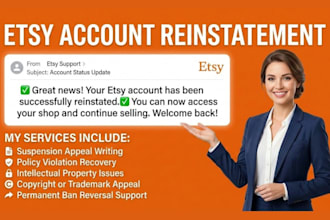 help you with etsy account reinstatement and etsy account creation