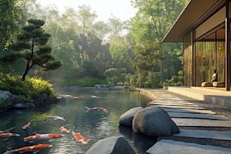 design stunning 3d japanese garden, zen garden, or koi pond