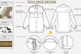 design clothing apparel technical flats sketch tech packs
