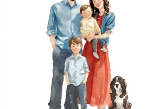 merge photos to watercolor family portrait illustration