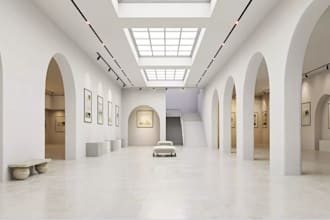 design 3d art gallery,museum with layout,lighting, and display design,decor,vr