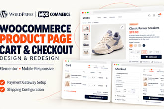 design wordpress woocommerce product page, cart, and checkout pages