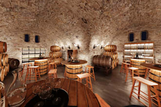 design realistic 3d wine cellar, vineyard and tasting room spaces